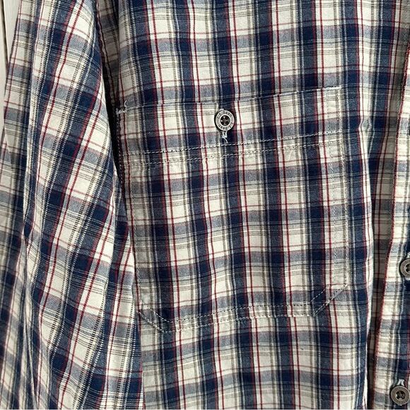 LL Bean Mens Cotton Plaid Button Up Shirt L Blue Red White Long Sleeve Fisherman - Picture 6 of 9